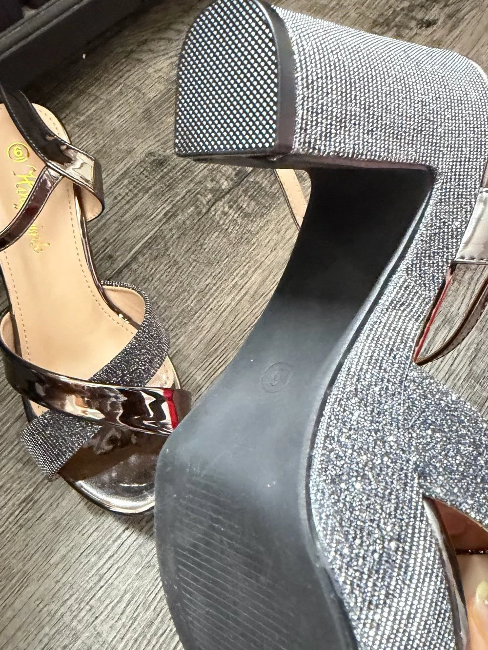 Amazon Metallic Black Platform Sandals with Sparkle Straps